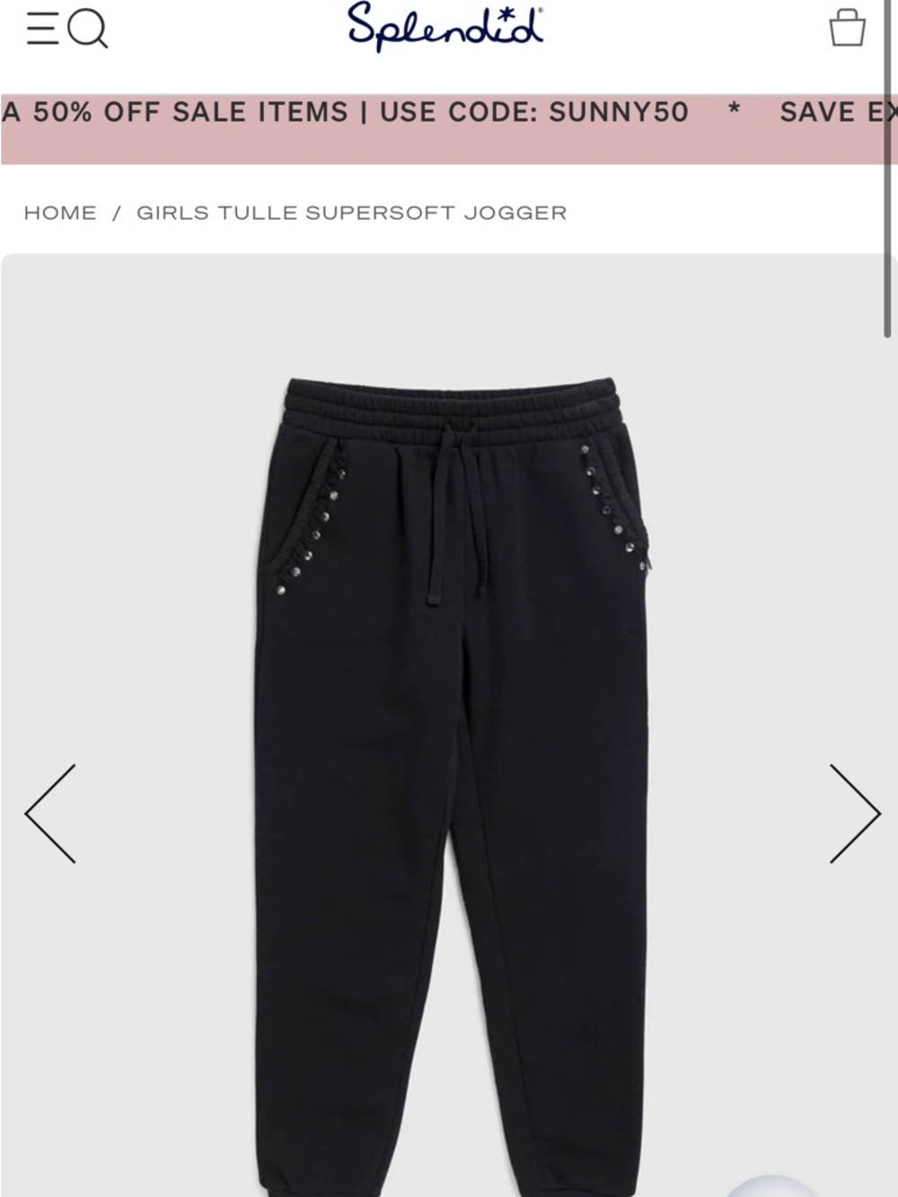 Splendid Girls Black Stud-Trim Supersoft Joggers
